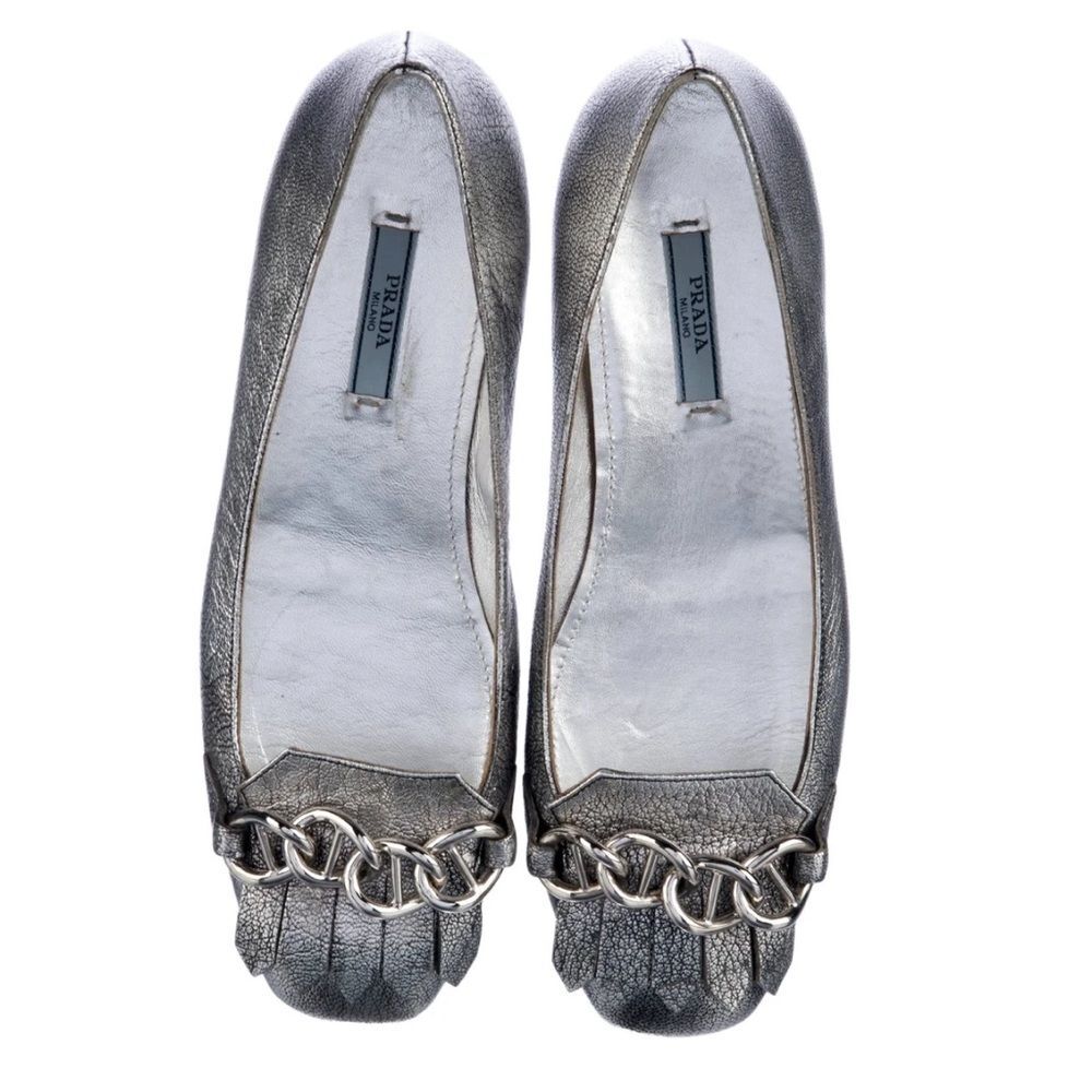 Prada Leather Chain-Link Accents Ballet Flats Women's Size: 6.5 - Picture 15 of 16
